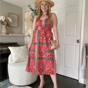 Old Navy Vibrant Pink and Red Midi Dress S Tall